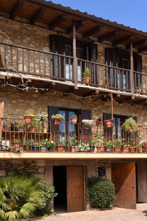 Balconies of the picturesque village of Els Hostalets, Garrotxa, Girona province, Catalonia, Spainのeditorial素材