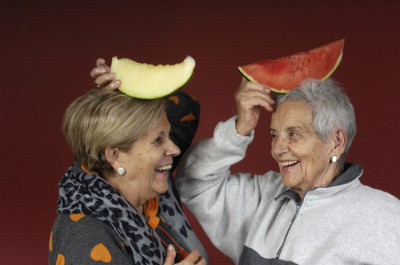 two happy senior  womenの写真素材