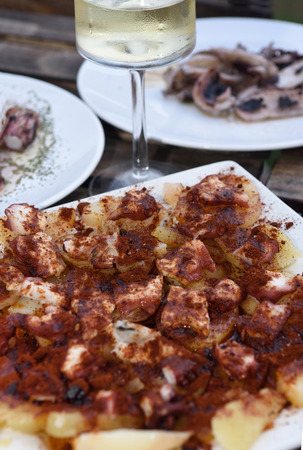 Galician octopus, wine, appetizer,の写真素材