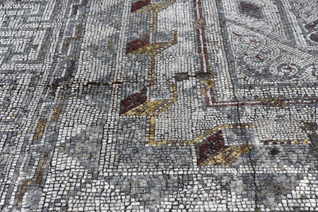 Geometric mosaic, Roman ruins of the ancient city of Conimbriga, Beiras region, Portugalの写真素材