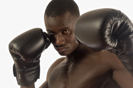 Close up portrait of african ethnicity boxer man.の写真素材