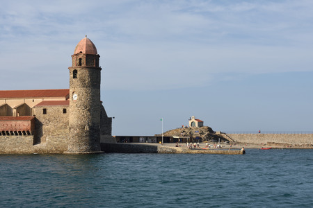 Coastal town of Collioure and Notre Dame des Anges Church , Collioure, Roussillon, Oriental...