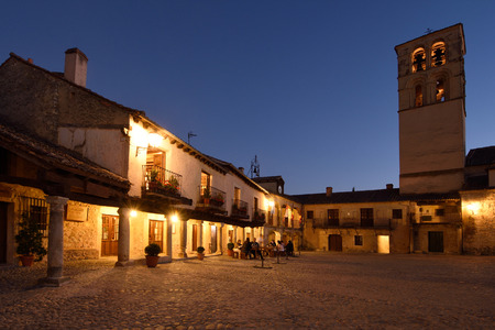 Naight at the Main square of Pedraza, Segovia  province, Castilla-Leon, Spainの写真素材