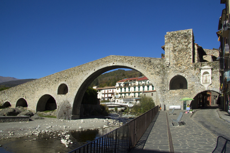 Bridge of Camprodon, Girona province, Catalonia, Spainの写真素材