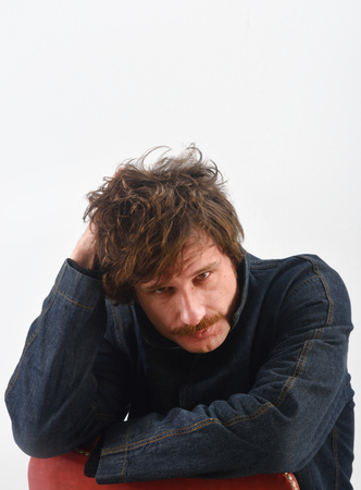 Portrait of a young man on white backgroundの写真素材