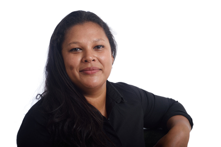 Portrait of a latin woman on white backgroundの写真素材