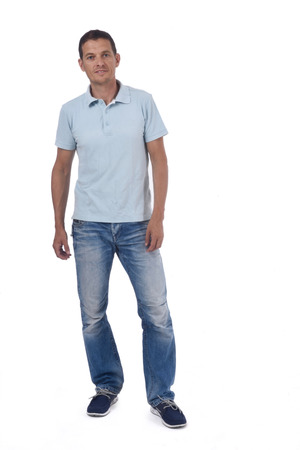 full portrait of a man on white backgroundの写真素材