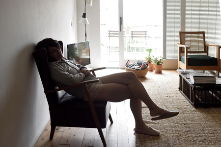 woman sitting at home,の写真素材