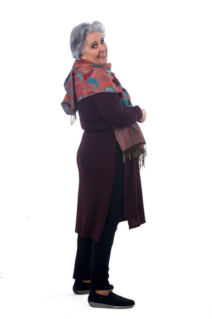 full portrait of senior woman on whiteの写真素材