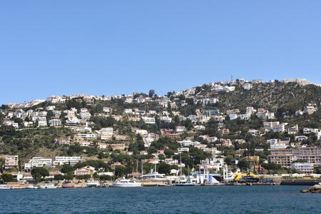 maritime view of Roses, Costa Brava, Girona province, Catalonia, Spainの写真素材