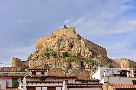 castle and house Morella, Castellon province, Spainのeditorial素材