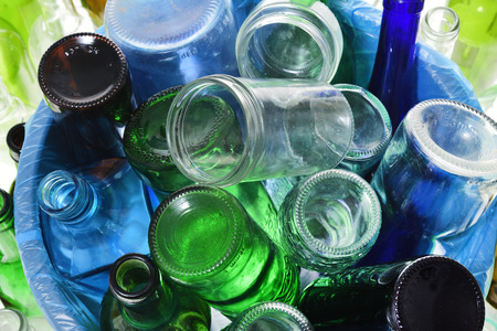 top view of recycling glass on whiteの写真素材
