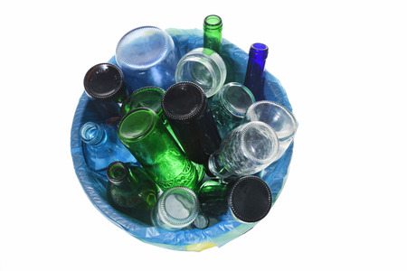 top view of recycling glass on whiteの写真素材