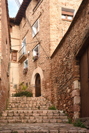 street of  medieval village of Alquezar, Somontano, Huesca province, Aragon, Spainの写真素材