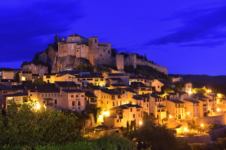sunset in the medieval town of Alquezar, Huesca province, Aragon, Spainの写真素材