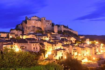 sunset in the medieval town of Alquezar, Huesca province, Aragon, Spainの写真素材