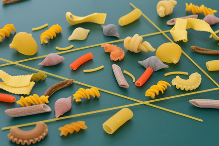 collection of pasta with green backgroundの写真素材