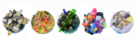 recycle of cans,compost,glass, plastic and paperの写真素材