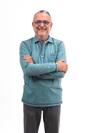 man with arms crossed on white backgroundの写真素材