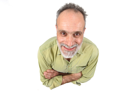 man with arms crossed on white backgroundの写真素材