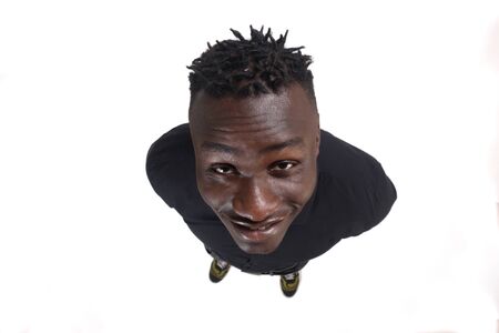 top view portrait of a african man on  whiteの写真素材