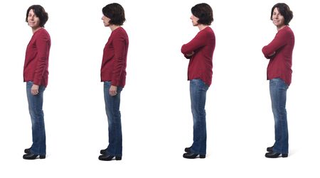 full portrait of a woman from the side on whiteの写真素材