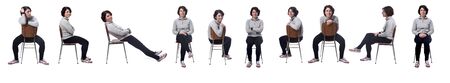 large group of woman sitting on a chair on white backgroundの写真素材