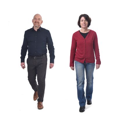 couple walking on white background, frontの写真素材