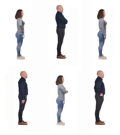 full portrait of a couple sideways on white background