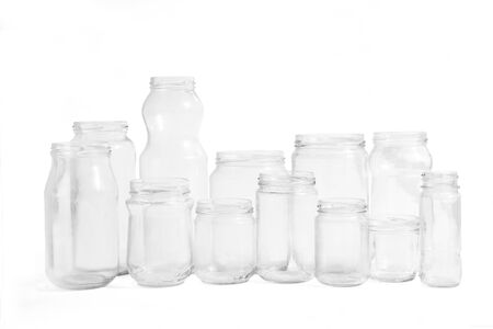 large group of jars glass on whiteの写真素材