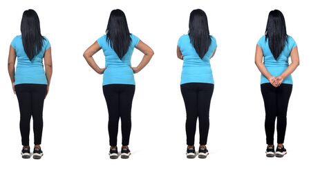 same back view of a woman in white background,の写真素材