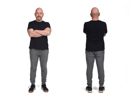 the same person face and back with sportswear on white backgroundの写真素材