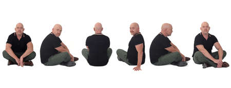 same man sitting on floor on white backgoundの写真素材