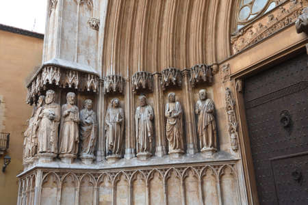 close up of sculptures of the cathedral of Tarragona, Catalonia, Spainの写真素材