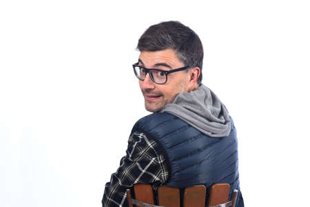 man sitting a chair on white background
