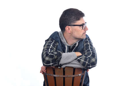 man sitting a chair on white background
