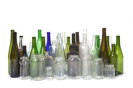 group of glass and jars on white backgroundの写真素材