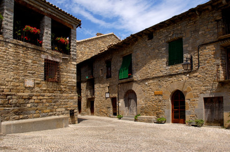 San Salvador square, Ainsa, Huesca province, Aragon, Spain