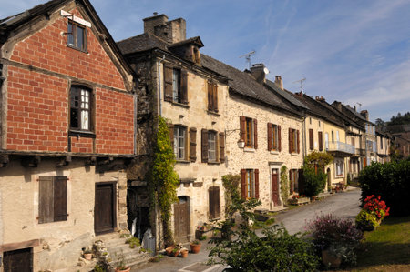 street of medieval village of Najac, Aveyron, France