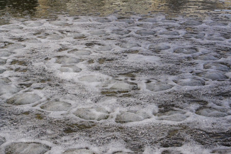 The Pattern of foam with air bubbles on the Beach.