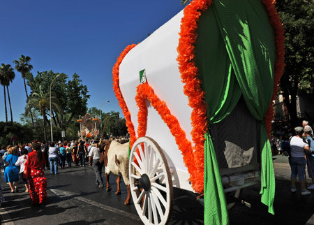 Carretas del Rocio in the streets of Seville, Spainのeditorial素材