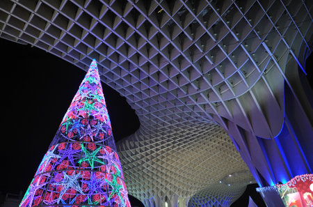 Christmas tree lights, Metropol Parasol, Seville, Spainのeditorial素材