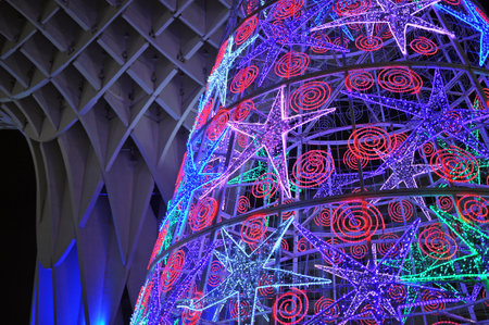 Christmas tree lights, Metropol Parasol, Seville, Spainのeditorial素材