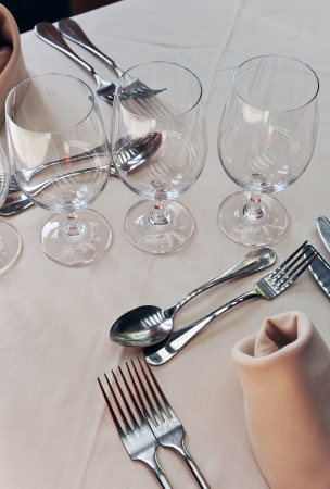 Table set in a restaurantの写真素材