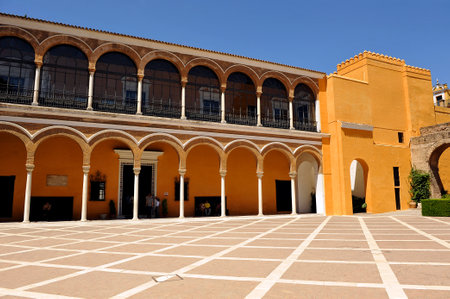Patio de la Monteria, Alcazar Palace in Seville, Andalusia, Spainのeditorial素材