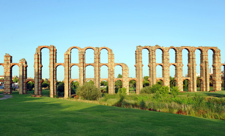 Roman Aqueduct of Los Milagros, Merida, Badajoz Province, Extremadura, Spainの写真素材