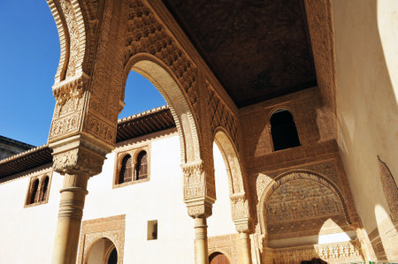 Islamic decoration, Patio de los Arrayanes, Palace of the Alhambra, Granada, Andalusia, Spainのeditorial素材