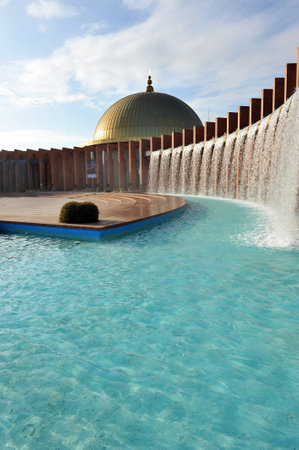 Building Exhibition and Congress Center, fountain and waterfall, Seville, Andalusia, Spainのeditorial素材
