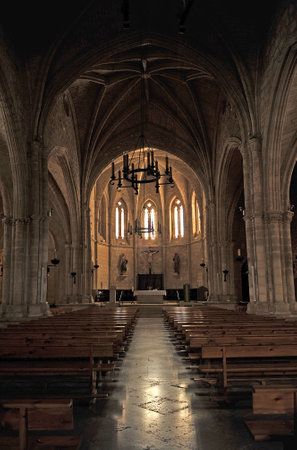 Gothic interior of the church of San Pedro, Ciudad Real, Castilla la Mancha, Spainのeditorial素材