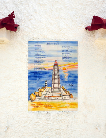 Tile of a lighthouse, Island Culatra, beaches of the Algarve, Portugal, Southern Europeのeditorial素材